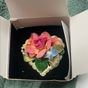 Floral Brooch with Gold Accents